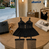 لباس خواب آی تن فنردار سایز بزرگ به همراه جوراب زنبوری کد 4052