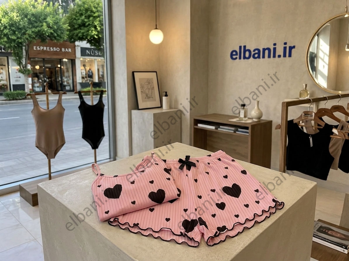 تاپ و شورتک قرتی مدل قلبی  صورتی مشکی کد:4801