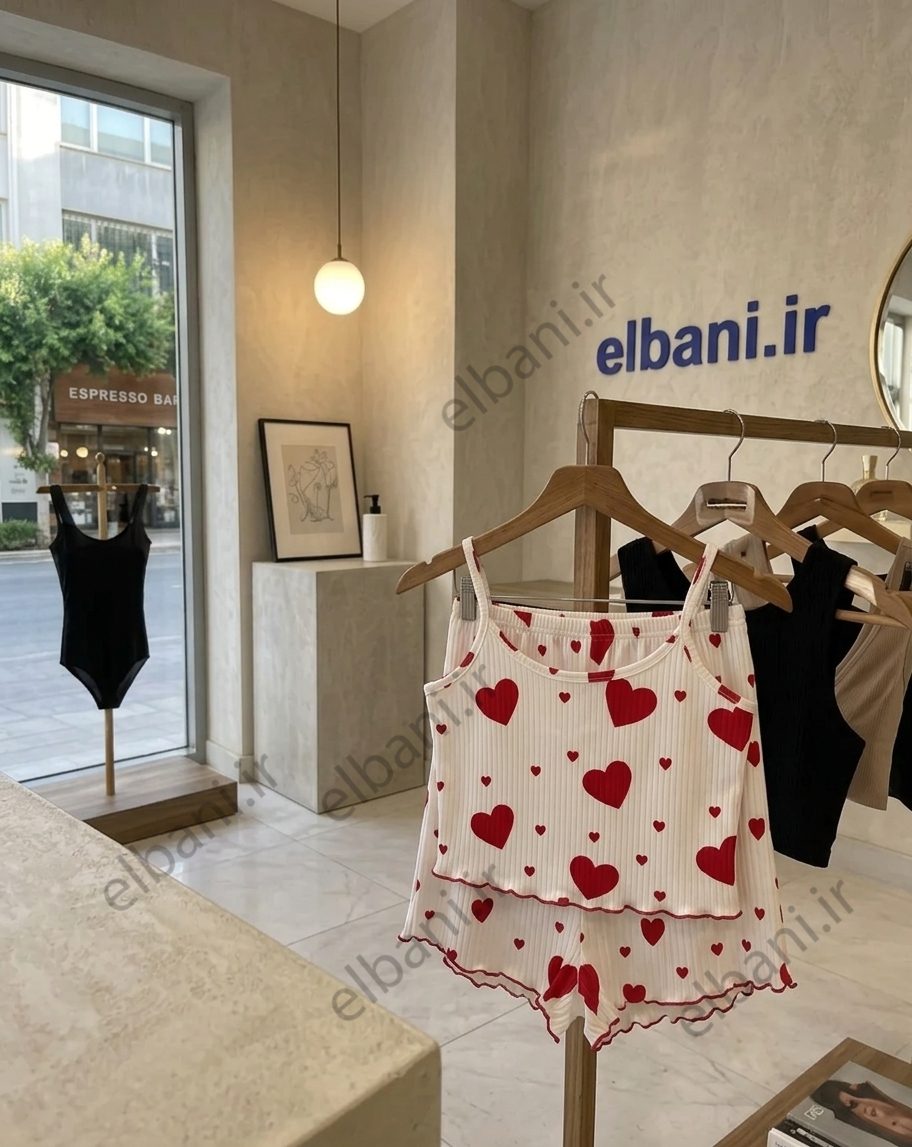 تاپ و شورتک مدل قلبی  سفید قرمز  کد:4801