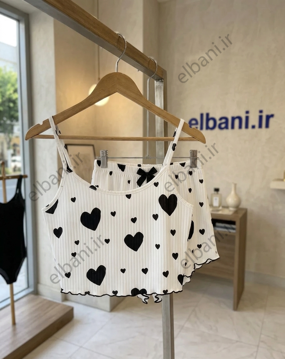 تاپ و شورتک مدل قلبی  سفید مشکی کد:4801