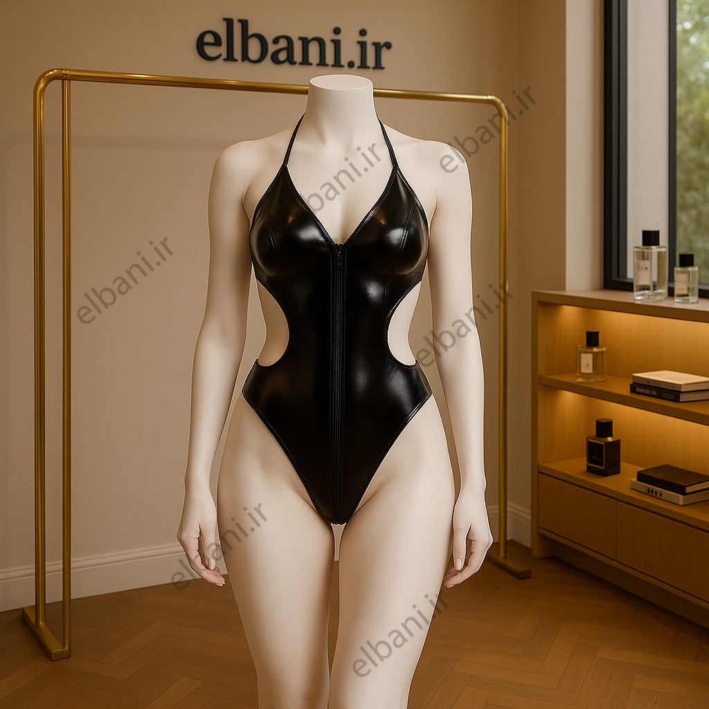بادی (لباس خواب) فانتزی زیپدار طرح چرم هارنی کد 9046