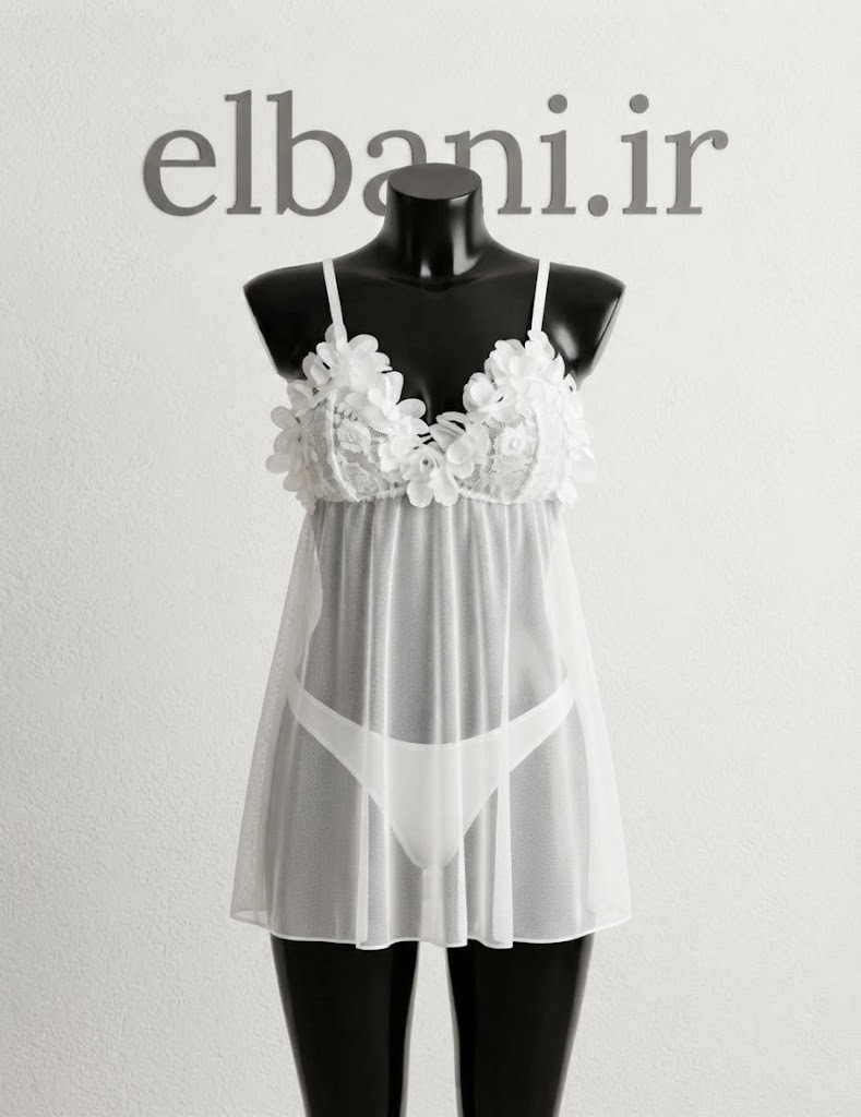 لباس خواب زنانه گلدار (شکوفه ای) سفید کد 8001