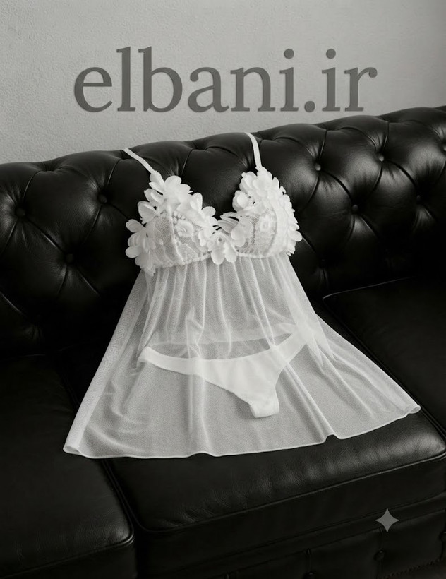 لباس خواب زنانه گلدار (شکوفه ای) سفید کد 8001