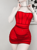 لباس خواب زنانه زنجیری 6020 حریر قرمز