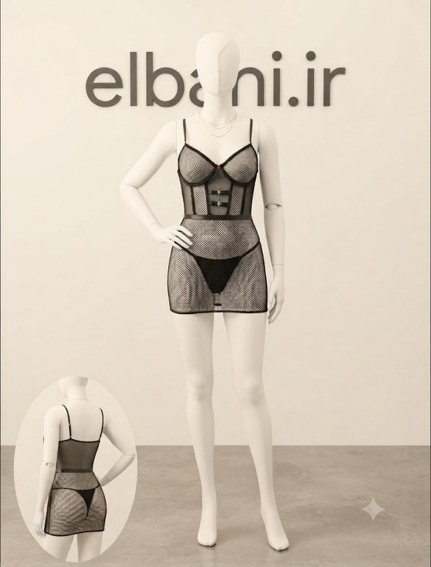Sleepwear لباس خواب توری زنبوری مشکی