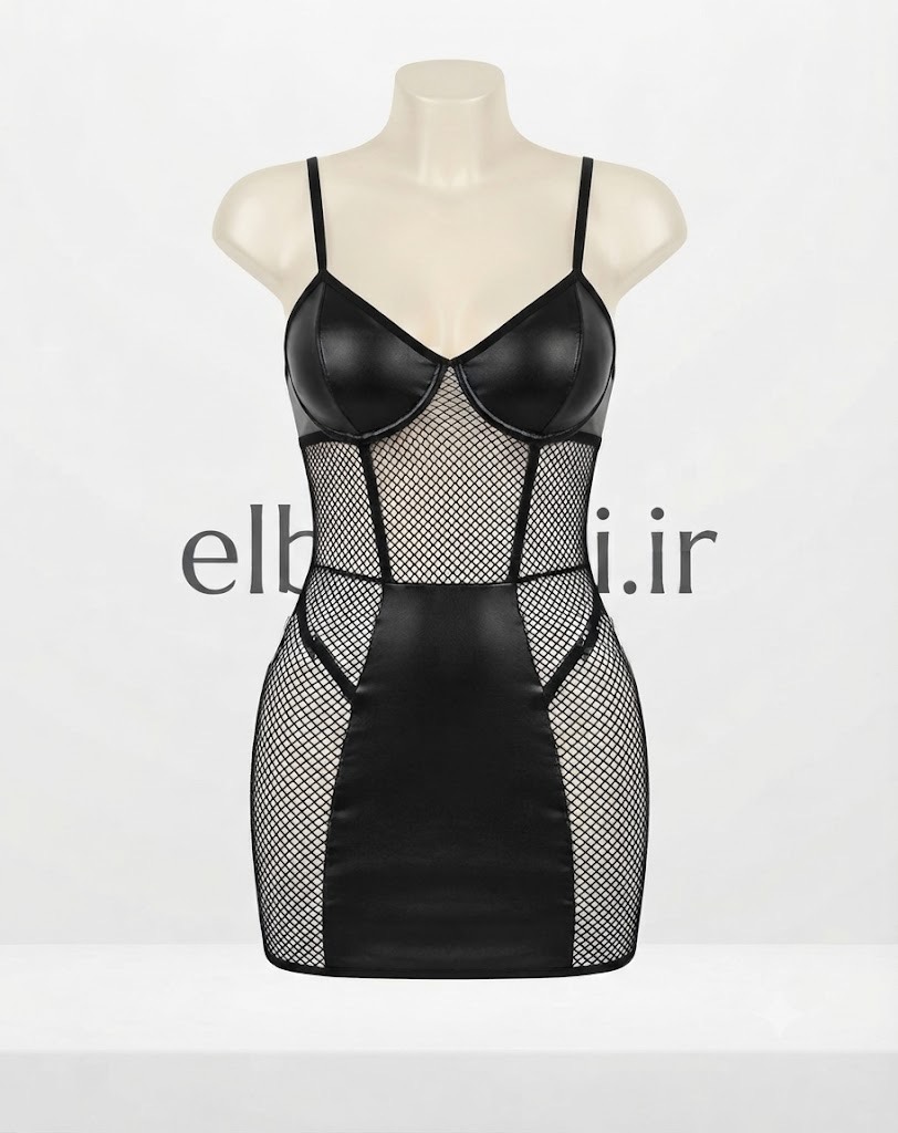 Sleepwearلباس خواب لاتکس طرح چرمی توری زنبوری 2093 فنردار