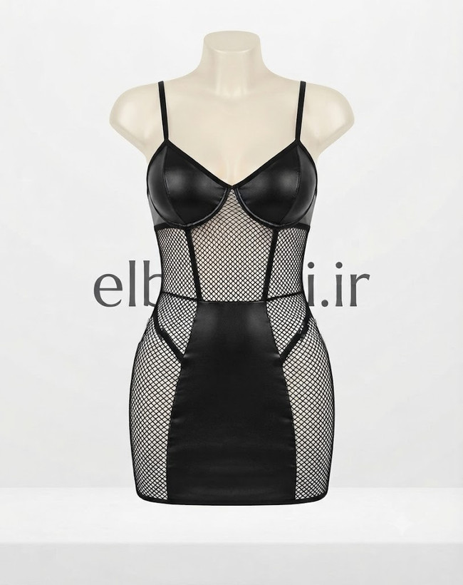 Sleepwearلباس خواب لاتکس طرح چرمی توری زنبوری 2093 فنردار