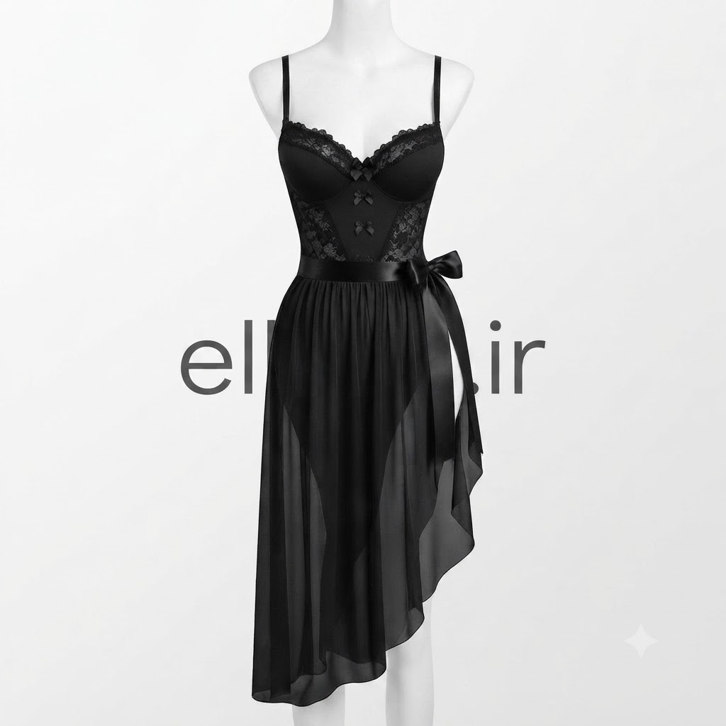 Sleepwearلباس خواب زنانه دو تیکه به همراه بادی و دامن فنردار 2110