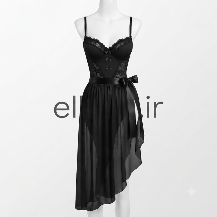 Sleepwearلباس خواب زنانه دو تیکه به همراه بادی و دامن فنردار 2110
