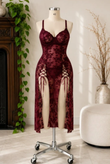 Sleepwearلباس خواب بلند زنانه گیپور فنردار قرمز کد 6161