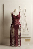 Sleepwearلباس خواب بلند زنانه گیپور فنردار قرمز کد 6161