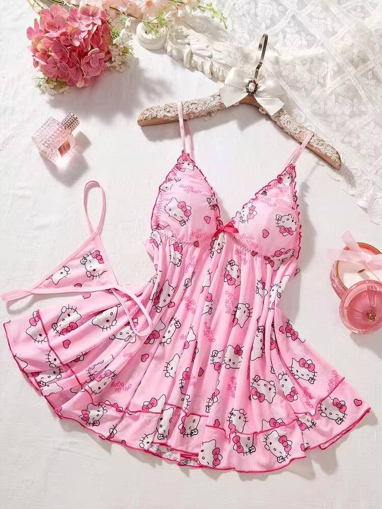 Sleepwearلباس خواب عروسکی کیتی کاپدار صورتی 758