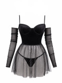 Sleepwearلباس خواب مخمل و تور به همراه ساق دست1587/ ال بانی / elbani